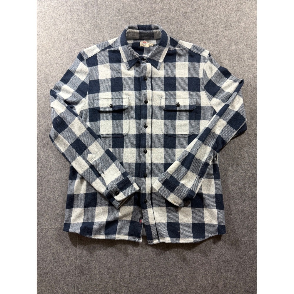 Faherty Brand Men's L Legend Sweater Shirt Arctic Buffalo Plaid Blue White Knit